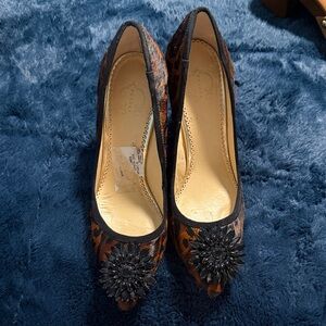 Elegant Leopard Print Heels with Black Embellishment, Real Fur